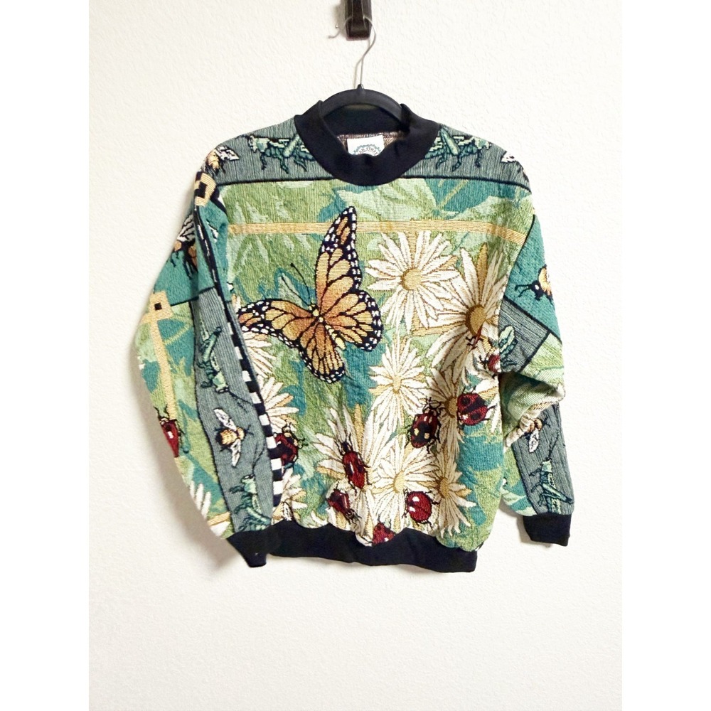 Sugar Street Weavers Tapestry Floral Ladybug Print Pullover Crew Neck One Size